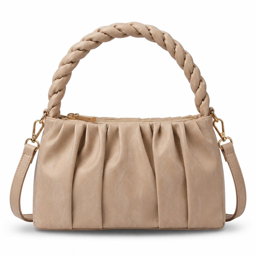 NAYARA Ruched Shoulder Bag for Women | Premium Vegan Leather | Convertible Shoulder & Crossbody Handbag