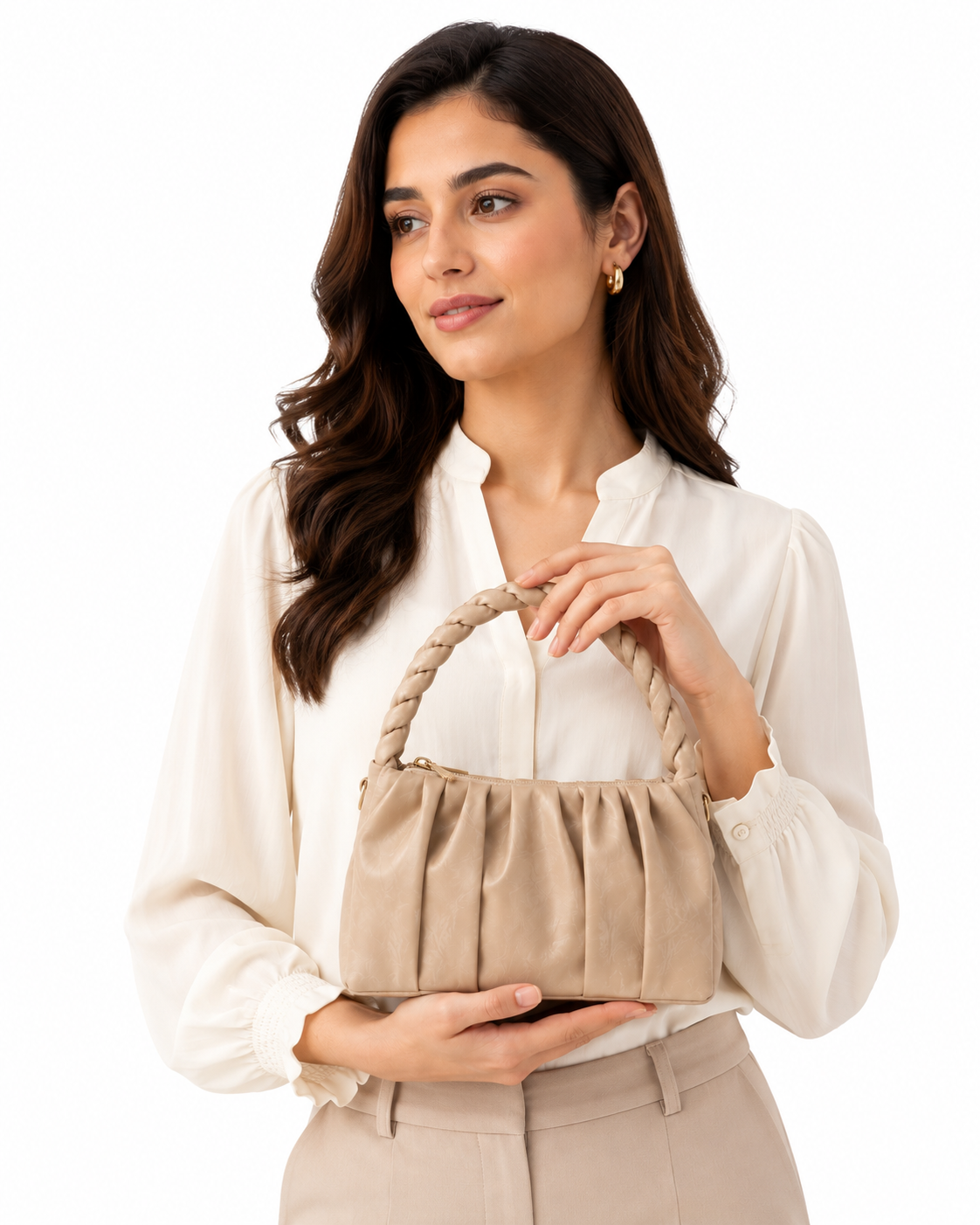 NAYARA Ruched Shoulder Bag for Women | Premium Vegan Leather | Convertible Shoulder & Crossbody Handbag
