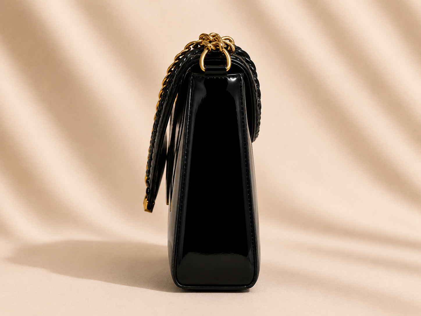 NAYARA Noir Luxe Patent Leather Chain Shoulder Bag