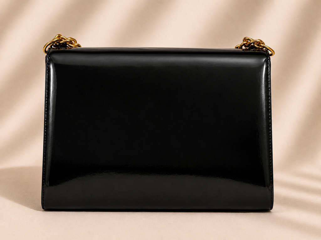 NAYARA Noir Luxe Patent Leather Chain Shoulder Bag