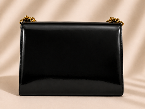 NAYARA Noir Luxe Patent Leather Chain Shoulder Bag