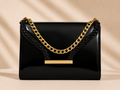 NAYARA Noir Luxe Patent Leather Chain Shoulder Bag
