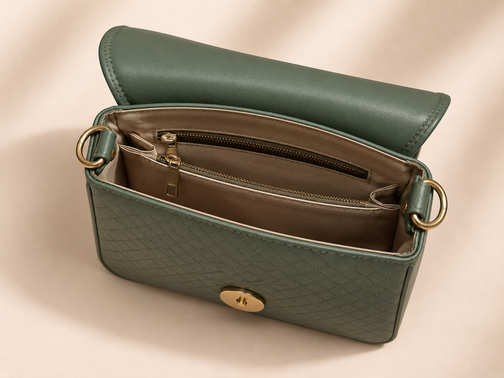 NAYARA Quilted Flap Shoulder Bag – Sage Green