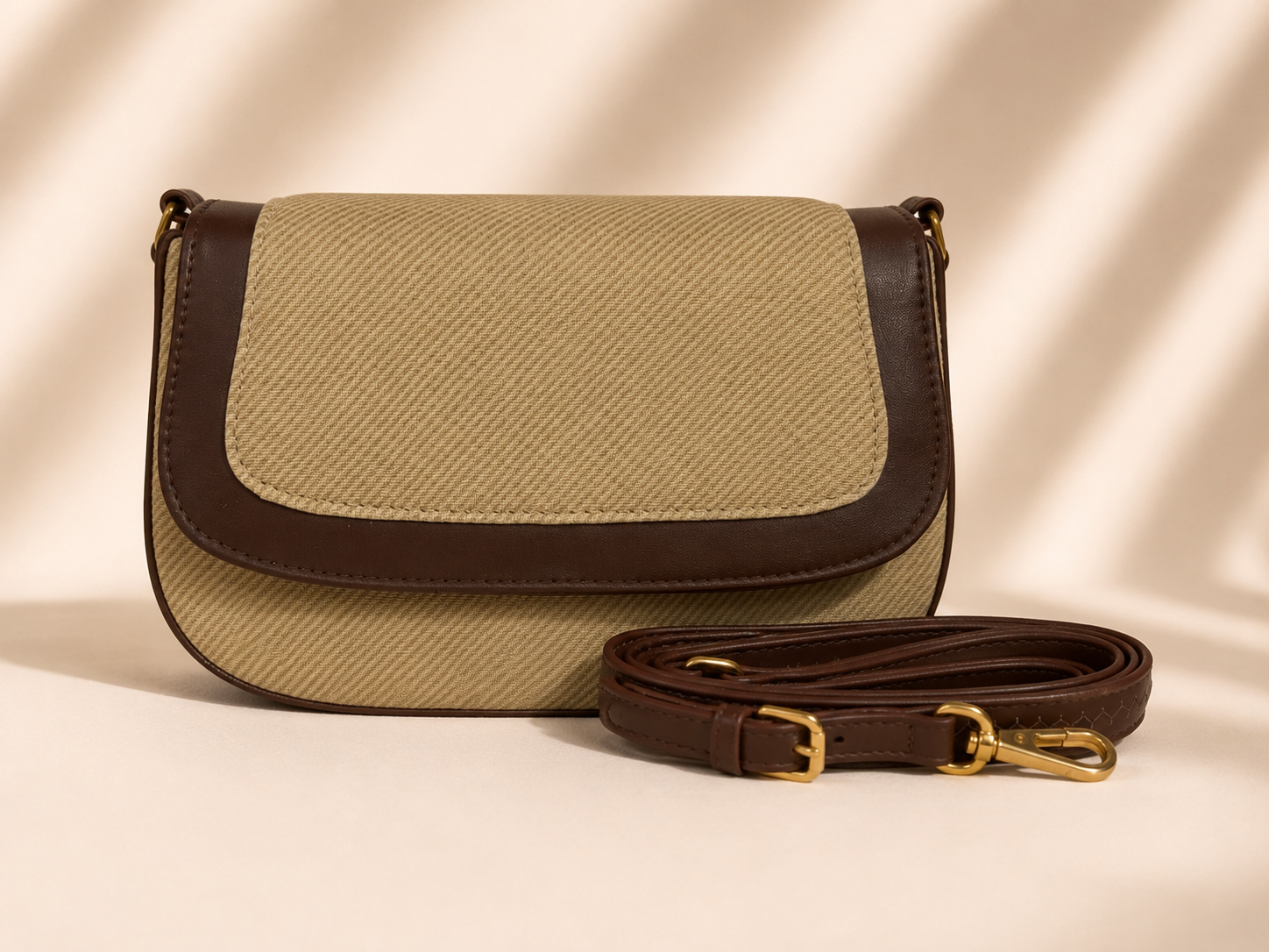 NAYARA Canvas Crossbody Sling Bag – Beige & Brown