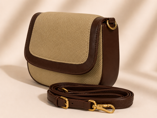 NAYARA Canvas Crossbody Sling Bag – Beige & Brown