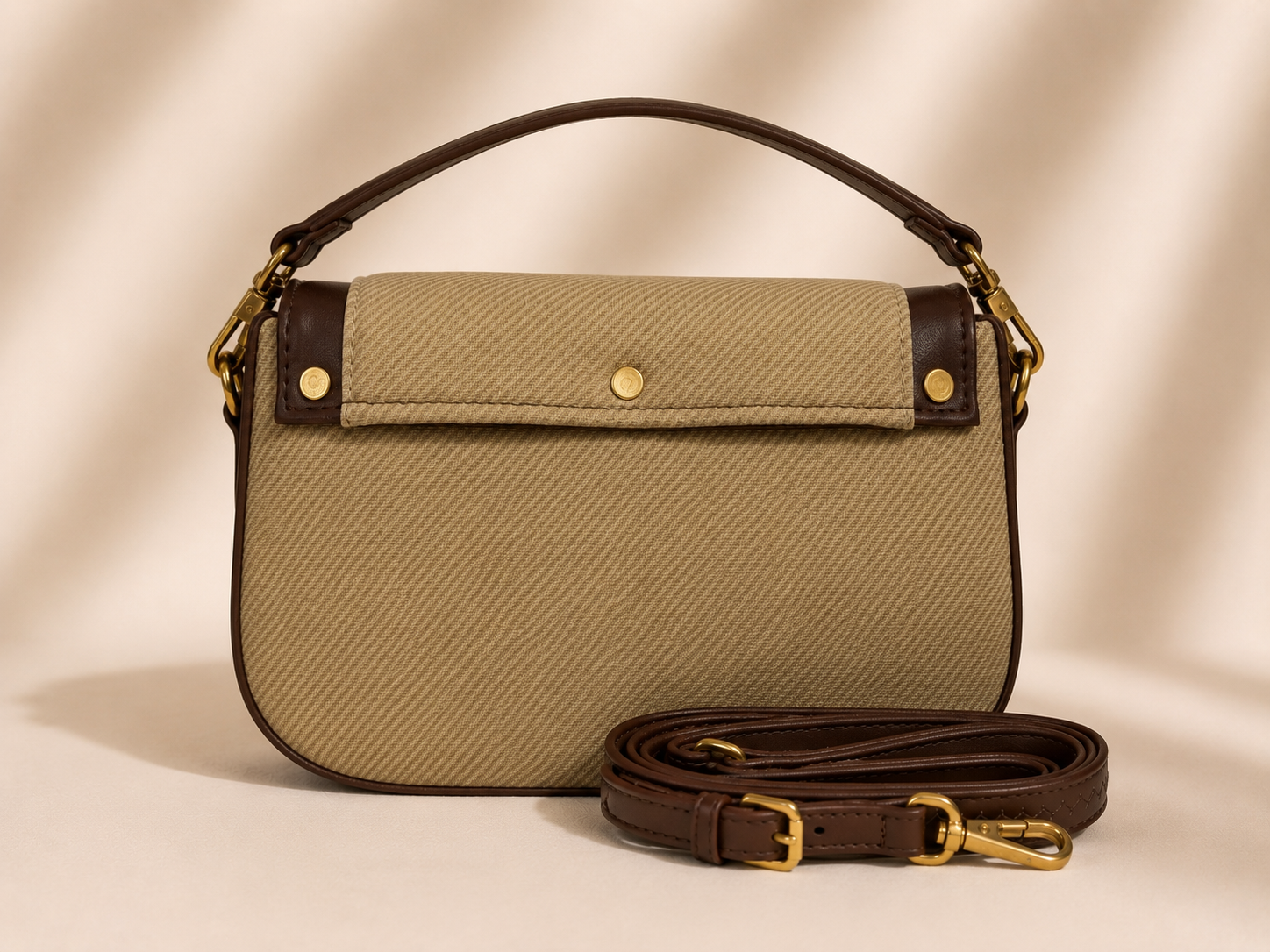 NAYARA Canvas Crossbody Sling Bag – Beige & Brown